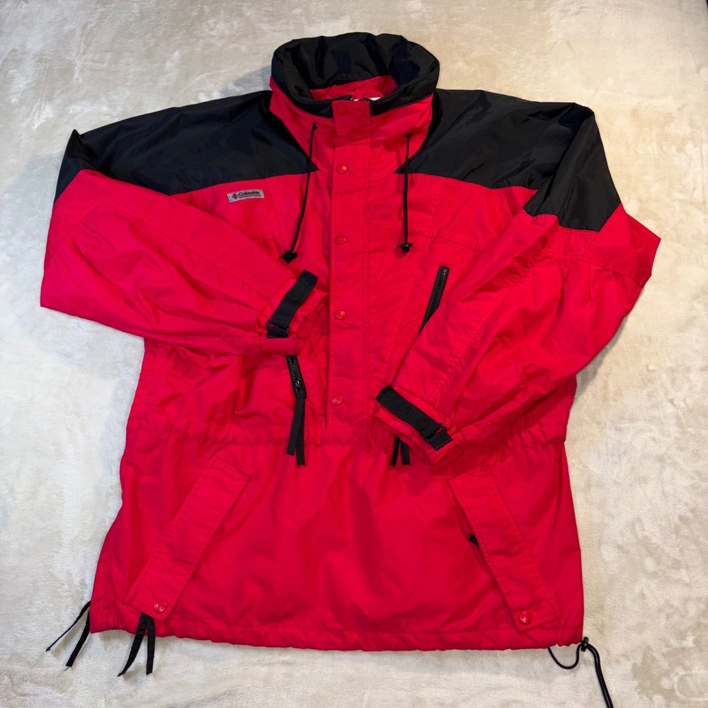 Vintage Columbia Sportswear Jacket Mens Large Red Black Windbreaker Colorblock